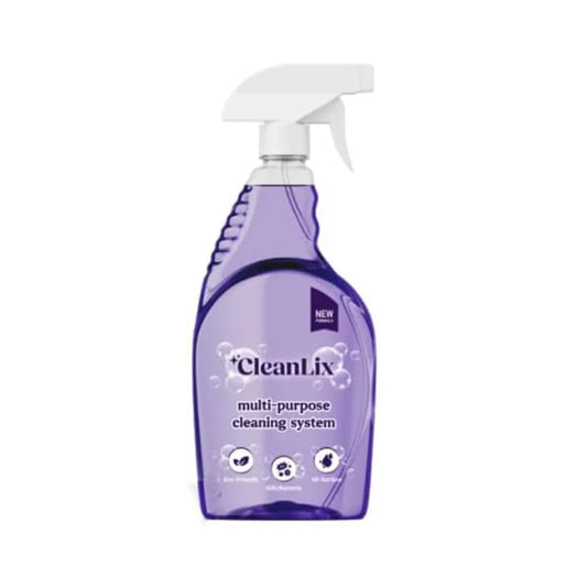 Purple spray bottle labeled 'CleanLix' on a white background